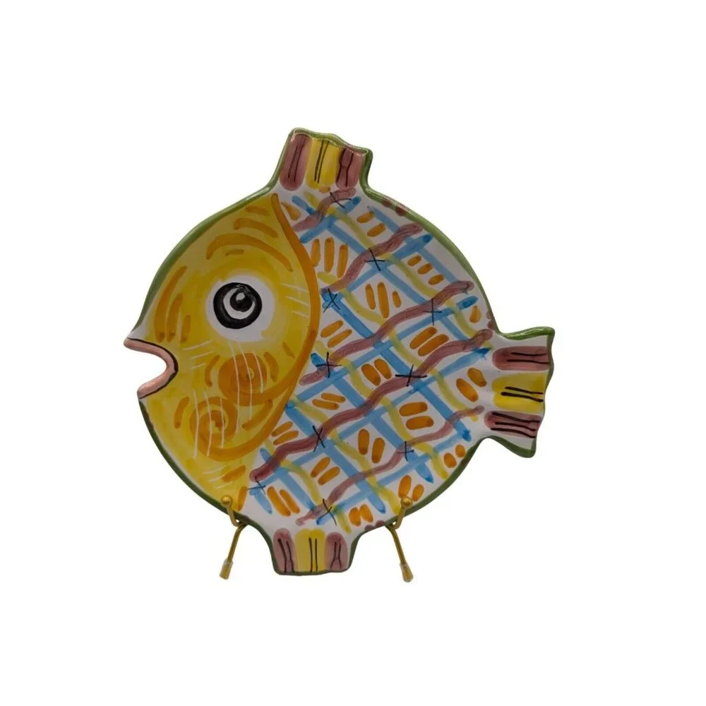 Vintage Fish Plate Ceramic- Hand Made in Italy for Petitti Garden Centers Yellow